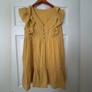 Yellow Ruffled Sleeveless Dress. Size S/M